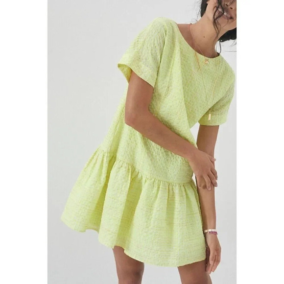Anthropologie Corey Lynn Calter Yellow  Mariah Textured Mini Dress Size Medium - Picture 5 of 13
